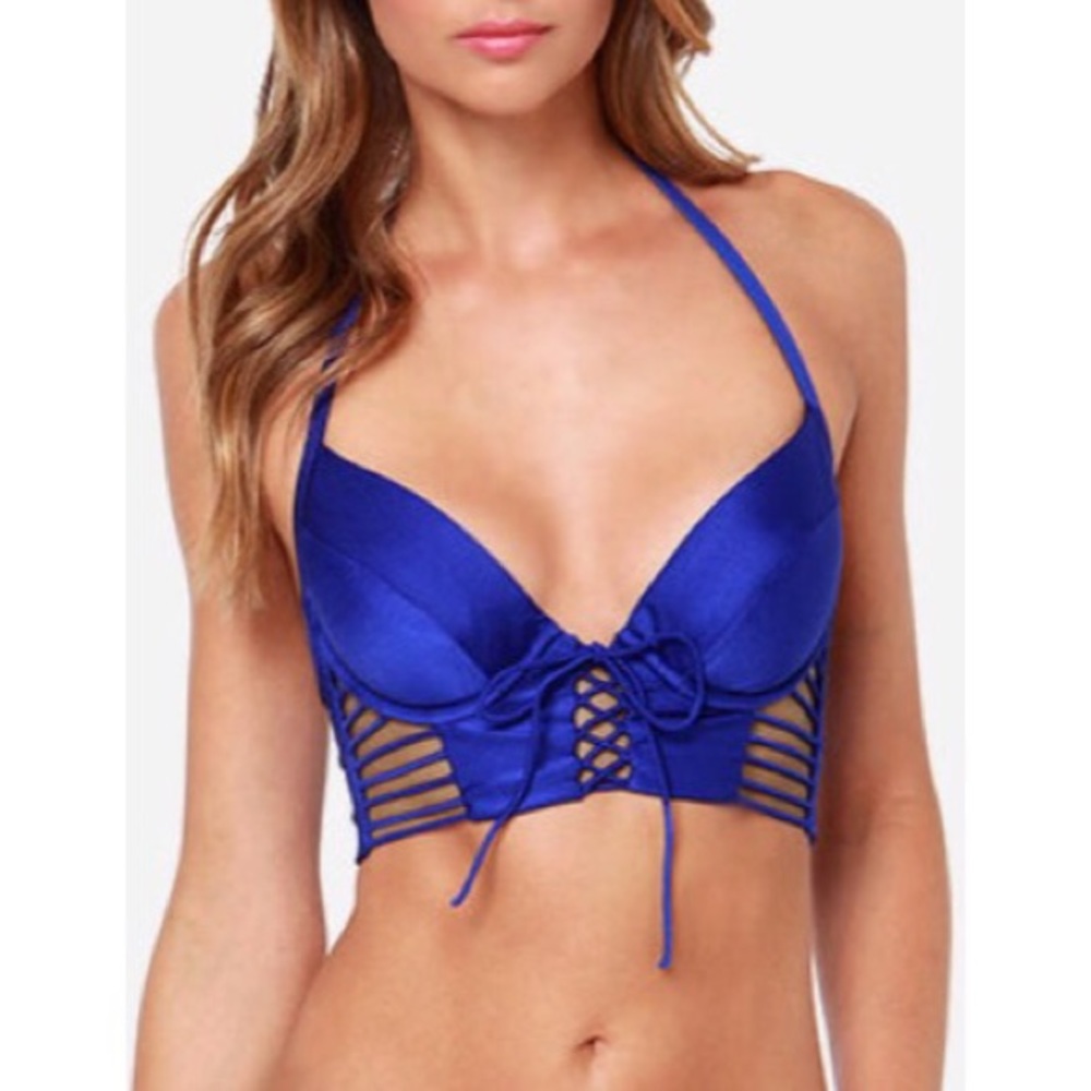 Luli fama blue strappy bikini top M (C)